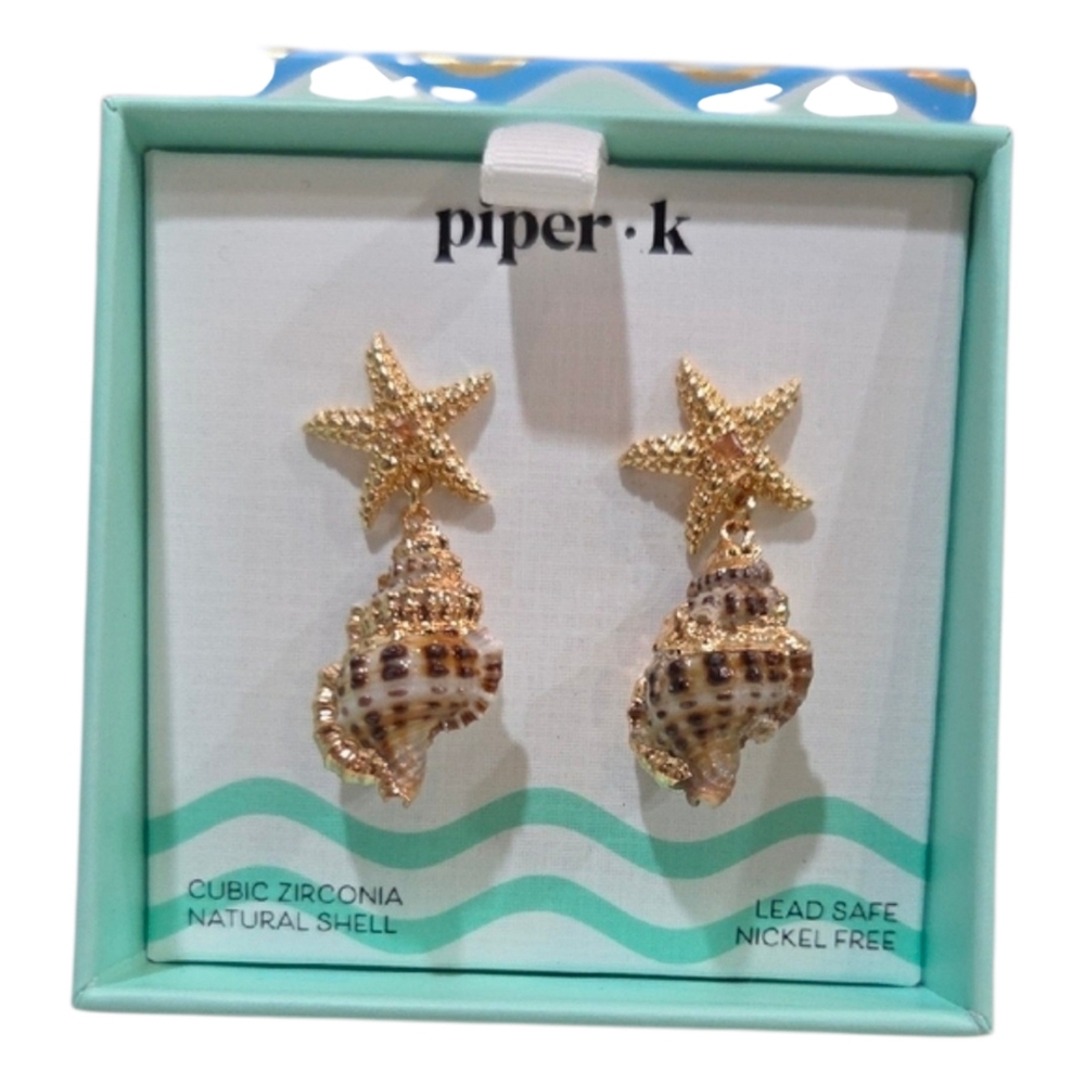 💛▪️Piper K ▪️Gold Starfish and Shell Stud Earrings